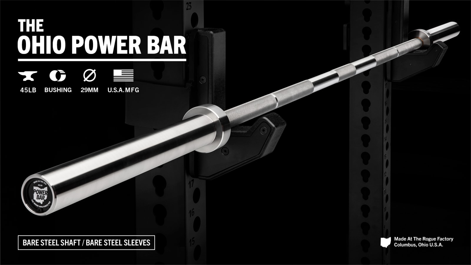 Rogue 45LB Ohio Power Bar Bare Steel Rogue Fitness GB
